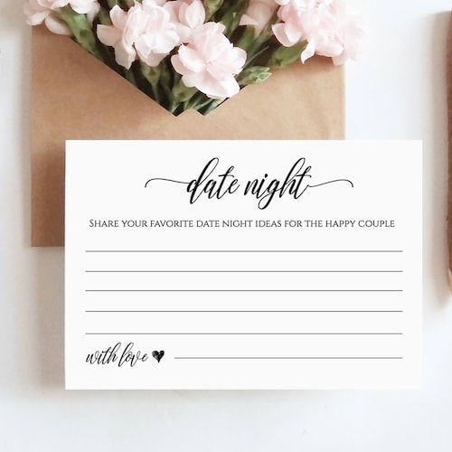 Editable Date Night Ideas Bridal Shower Game Idea Card Advice - Etsy