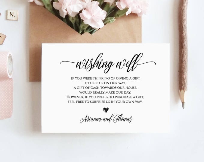 Wishing Well Insert Card Printable, 100% Editable, Instant Download, Lieu of Gifts, DIY Wedding Wishing Well Template #023-102EC 020 022 014