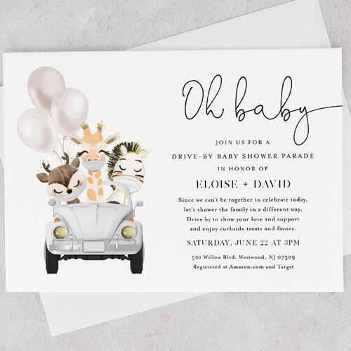 Editable Drive by Baby Shower Invitation Woodland Drive Etsy