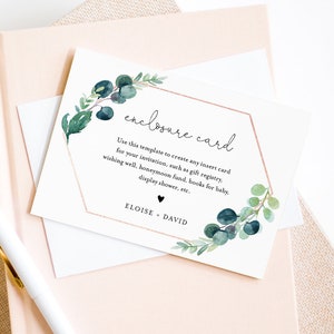 Einschließungskartenvorlage, Erstellen Sie eine beliebige Einlegekarte für Hochzeit, Braut oder Babyparty, Buchanfrage, Wunsch gut, Details, bearbeitbar 068B-175EC