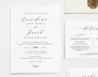 Editable Wedding Invitation Set Template, INSTANT DOWNLOAD, 100% Editable, Minimalist Invite, RSVP & Detail, Printable, Templett #037B