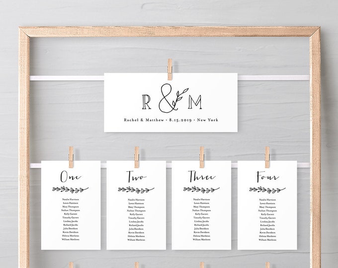 Rustic Seating Card Template, Hanging Seating Chart, Minimalist Wedding Seating Plan, Instant Download, Editable, Templett #042-121SP
