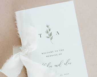 Minimalist Greenery Wedding Program Template, Order of Service, Catholic Ceremony, INSTANT DOWNLOAD, 100% Editable, Templett #0004B-141WP