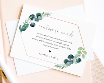 Enclosure Card Template, Create Any Insert Card for Wedding, Bridal or Baby Shower, Book Request, Wishing Well, Details, Editable 068B-175EC