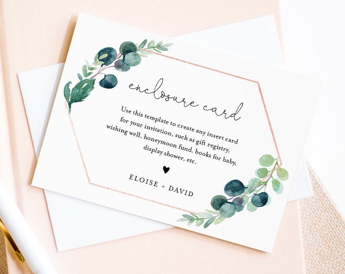 Enclosure Card Template, Create Any Insert Card for Wedding, Bridal or Baby Shower, Book Request, Wishing Well, Details, Editable 068B-175EC