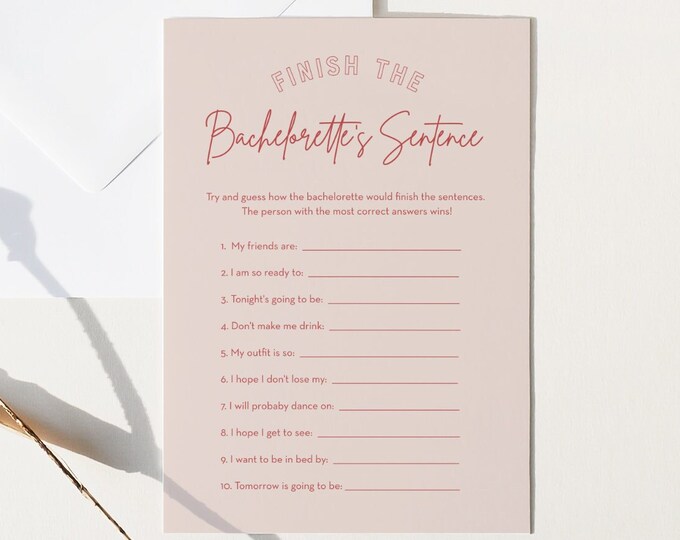 Finish the Bachelorette's Sentence, Hen Do Party, Bachelorette Game, Modern, Editable Template, Instant Download, Templett #055-122BACH