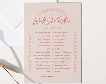 Dirty Would She Rather, Hen Do Party, Modern Bachelorette Game, Adult, Editable Template, Instant Download, Templett, 5x7 #055-118BACH