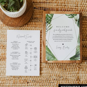 Tropical Wedding Welcome Letter & Timeline Template, Wedding Order of Events, Itinerary, INSTANT DOWNLOAD, 100% Editable Text #083-160WB