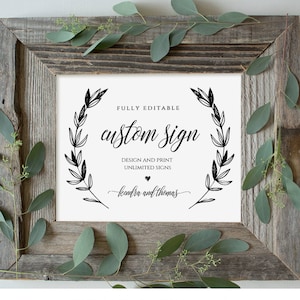Wedding Sign Template, Printable Custom Sign, Fully Editable, Create Unlimited Signs, Rustic Laurels, Instant Download 5x7 & 8x10 023-101CS image 1