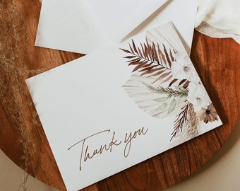 Bohemian Thank You Card, Pampas Grass, Dried Foliage, Earth Tones, Editable Template, Templett, Flat & Tent Cards, 3.5x5 #0028A-192TYC