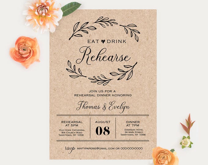 Wedding Rehearsal Dinner Printable, DIY Rustic Rehearsal Invitation Template, Instant Download, Fully Editable Invite, Digital #027-113RD