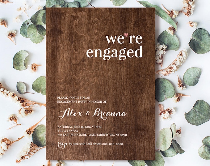 Engagement Party Invitation Template, Were Engaged Announcement, Printable, Rustic Wood Invite, 100% Editable, Instant Download #NC-106EP