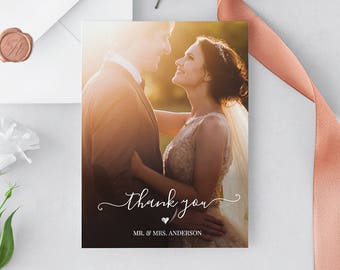 Wedding Photo Thank You Card, Custom Thank You Card Template, Folded & Flat, 100% Editable, Instant Download, Templett, 5x7 #030-104TYC