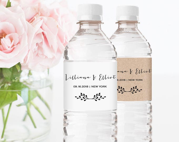 Water Bottle Wrapper Template, Welcome Bag Favor, Rustic Wedding Bottle Label Printable, Instant Download, 100% Editable, DIY #031-101BL