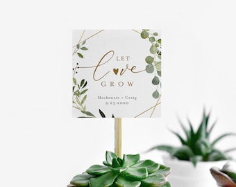 Let Love Grow Tag Template, Greenery Wedding Favor Tag, Bridal Shower Favor Tag, Baby Shower Tag, 100% Editable, Plant Favor #056-132SF