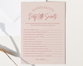 Dirty Little Secrets Game, Hen Do Party, How Well Do You Know the Bride Bachelorette Game, Editable Template, Instant, Templett 055-136BACH