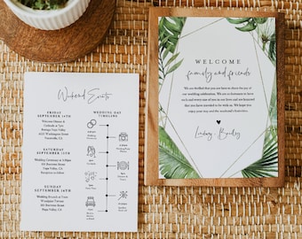 Tropical Wedding Welcome Letter & Timeline Template, Wedding Order of Events, Itinerary, INSTANT DOWNLOAD, 100% Editable Text #083-160WB