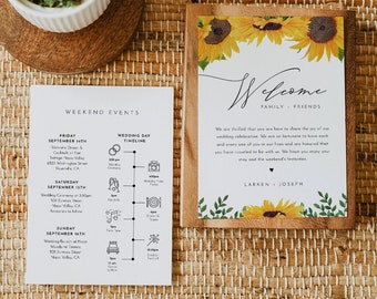 Sunflower Wedding Welcome Letter & Timeline Template, Wedding Order of Events, Itinerary, INSTANT DOWNLOAD, 100% Editable Text #0010-159WB