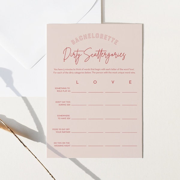 Dirty Scattergories Game, Hen Do Party, Dirty Bachelorette Game, Modern, Minimal, Editable Template, Instant Download, Templett #055-132BACH