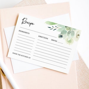Recipe Card Template, Bridal Shower Insert, Succulent Wedding Shower Recipe Printable, Editable Greenery Recipe, INSTANT DOWNLOAD #075-106RC