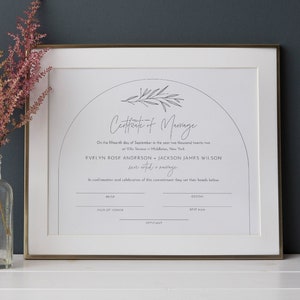 Heiratsurkunde, Arch Boho Hochzeitsurkunde, Hochzeitsandenken, 100% bearbeitbarer Text, Sofort Download, 8x10, 16x20 #0030-115MC