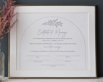 Certificate of Marriage, Arch Boho Wedding Certificate, Wedding Keepsake, 100% Editable Text, Instant Download, 8x10, 16x20 #0030-115MC