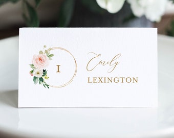 Blush & Gold Place Card Template, Printable Boho Floral Wedding Buffet Card, Name Card, Seating Card, INSTANT DOWNLOAD, Templett #043-151PC