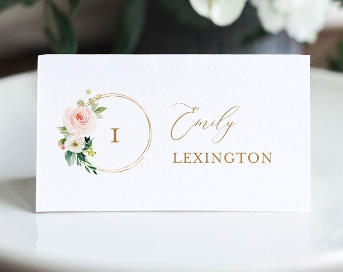 Blush & Gold Place Card Template, Printable Boho Floral Wedding Escort Card, Name Card, Seating Card, INSTANT DOWNLOAD, Templett #043-151PC