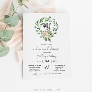Greenery Rehearsal Dinner Invitation Template, Printable Wedding Rehearsal Invite, INSTANT DOWNLOAD, 100% Editable Text, DIY #057-135RD