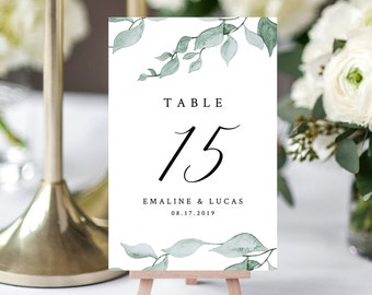 Table Card Template, Wedding Table Number Printable, Watercolor Greenery, Boho, 100% Editable, INSTANT DOWNLOAD, Flat & Tent #019-120TC