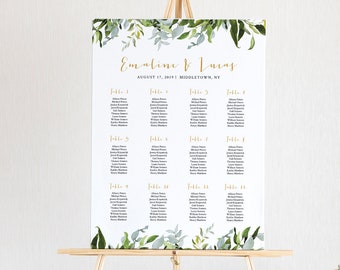 Editable Seating Chart Template, Printable Wedding Seating Sign, Instant Download, Greenery Boho Wedding, US & UK Poster Size #016-223SC