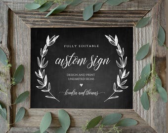 Wedding Sign Template, Printable Custom Sign, Fully Editable, Create Unlimited Signs, Chalkboard, Instant Download, 5x7 & 8x10 #023-102CS