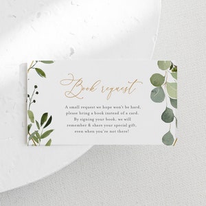 Greenery Books for Baby Card, Book Request, Baby Shower Invitation Book Insert, 100% Editable Text, INSTANT DOWNLOAD, Templett #056-106BFB