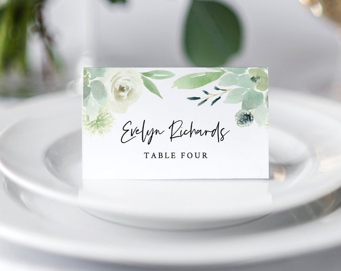 Greenery Wedding Place Card Template, INSTANT DOWNLOAD, 100% Editable, Printable Escort Card, Succulent Name Card, Templett #075-135PC