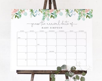 Guess the Birthday Baby Shower Game, Baby Due Date Sign, Baby Calendar, Printable, Editable Template, Instant Download, Templett 068A-104GDD