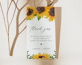 Sunflower Favor Tag for Bridal Shower or Wedding, Welcome Bag Tag, Rustic Thank You Tag, 100% Editable Text, Instant Download #0010-168FT