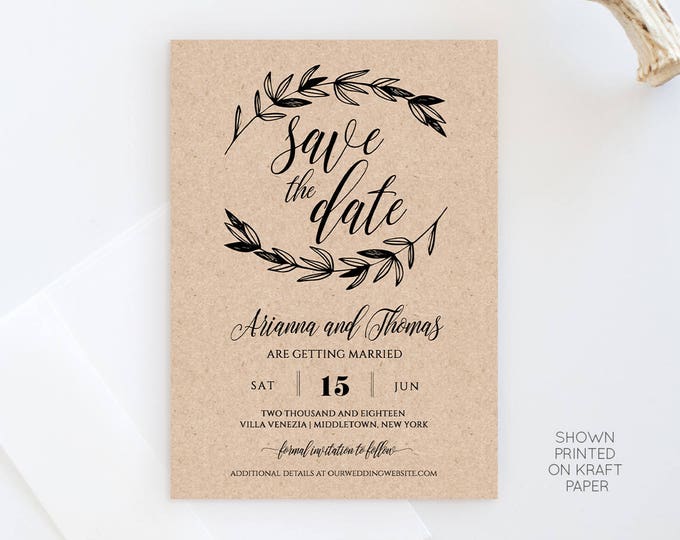 Wedding Save the Date Template, Printable Rustic Kraft Save the Date Card, Instant Download, DIY, 100% Editable Template, Digital #023-105SD