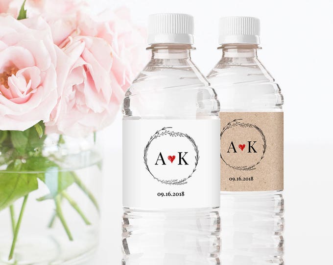 Printable Wedding Water Bottle Template, DIY Rustic Wedding Label, Personalized Label, Instant Download, Fully Editable, Digital #022-104BL