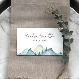 Mountain Place Card Template, Printable Rustic Pine Wedding Buffet Card with Meal Option, INSTANT DOWNLOAD, Editable, Templett #063-140PC