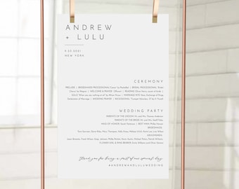 Minimalist Wedding Program Sign, Printable Modern Order of Service Poster, Editable Template, Instant Download, Templett #094-230LS
