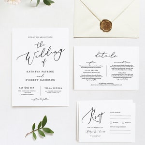 Wedding Invitation Template, INSTANT DOWNLOAD, 100% Editable Template, Minimalist Invite, RSVP & Detail, Printable, Calligraphy, DiY #045B