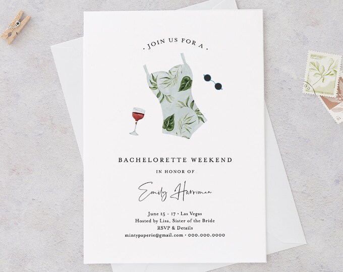 Bachelorette Invitation & Itinerary Template, INSTANT DOWNLOAD, 100% Editable Text, Beach, Spa, Resort, Lake Bachelorette Weekend 017A-120BP