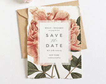 Save the Date Template, Instant Download, 100% Editable Text, Printable, Vintage Peach Floral Greenery, Templett, DIY, 4x6 & 5x7 #126SD