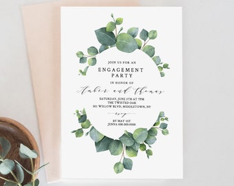 Engagement Party Invitation, Greenery Eucalyptus, INSTANT DOWNLOAD, 100% Editable Template, Boho Engaged Announcement Printable #036-114EP