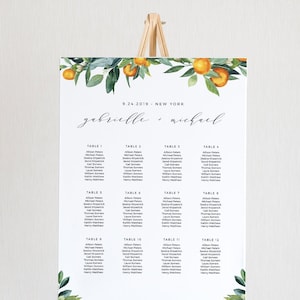 Citrus Wedding Seating Chart Template, Printable Orange Blossom & Greenery Seating Sign, 100% Editable Text, INSTANT DOWNLOAD 084-238SC image 1