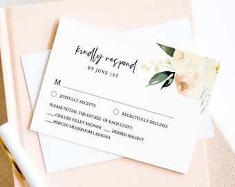 RSVP Card Template, INSTANT DOWNLOAD, 100% Editable Text, Printable Peach Floral Wedding Response Postcard, DiY, Self-Editing #076-rsvp