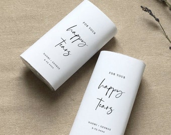 Happy Tears Pocket Tissue Wraparound, Editable Minimalist Wedding Tissue Favor Template, Printable, Instant Download, Templett #096-101PT