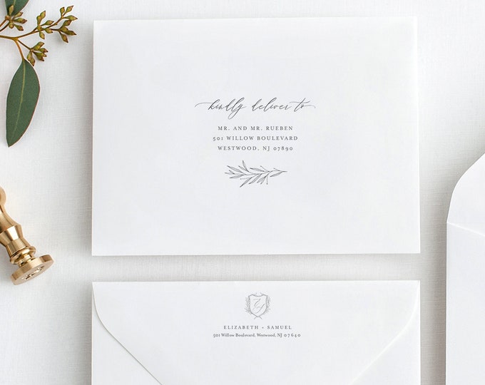 Minimalist Envelope Template, Wedding Crest Monogram Envelope, Editable Address Printable, Instant Download, Templett A1, A6, A7 #0007-143EN