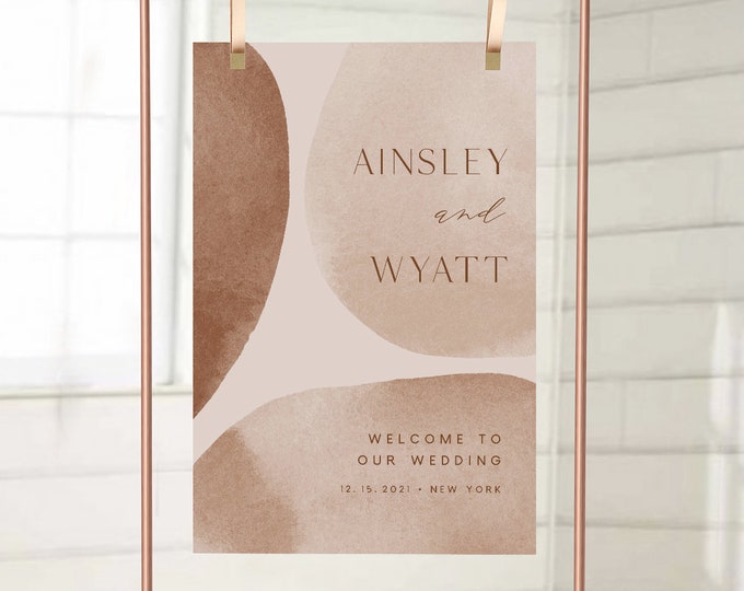 Earthy Welcome Sign, Printable Abstract Art Wedding, Modern Bridal Shower Sign, Instant Download, Editable Template, Templett #0016-225LS