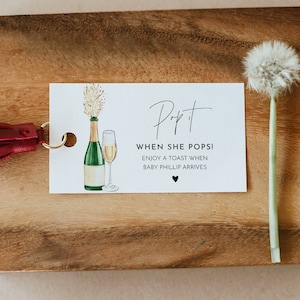 Champagne Favor Tag for Baby Shower, Pop It When She Pops, Modern, Minimal Bubbly Tag, Editable, Printable, Templett, 2x3.5 #0026J-211FT